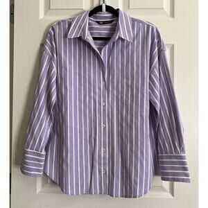 ZARA Purple Striped Boxy Boyfriend Relaxed Button Front Blouse Top